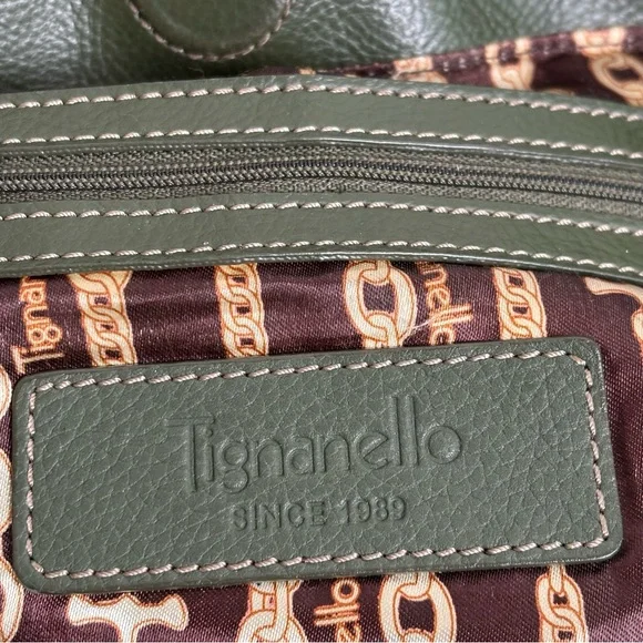 TIGNANELLO Dark Green Leather Satchel Silver Buckles Y2K - Picture 12 of 16